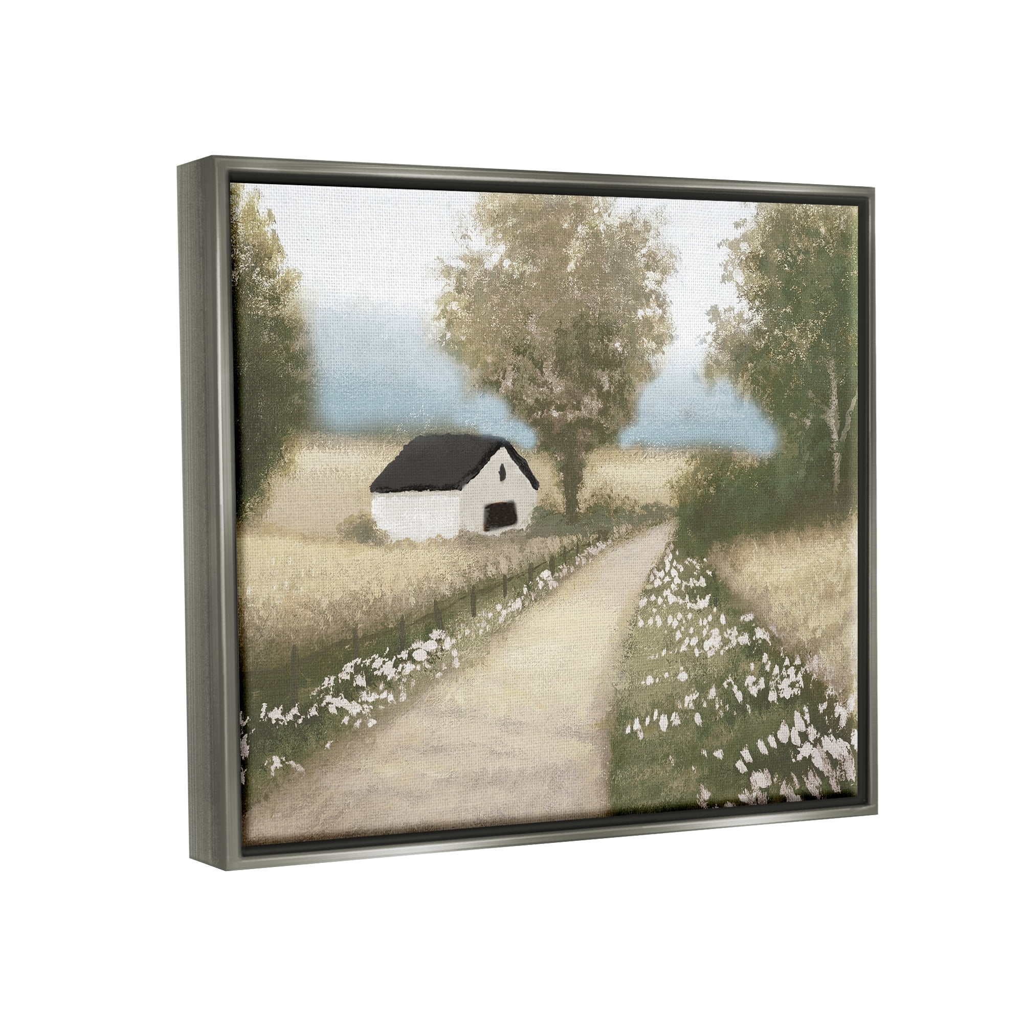 Stupell Industries Subtle Cottage Path Landscape Painting Gray Floater Framed Canvas Art Print Wall Art, 21 x 17