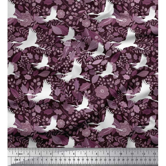 Soimoi Cotton Jersey Fabric Leaves,Floral & Princess Cat Bird Print Fabric by The Yard 58 Inch Wide