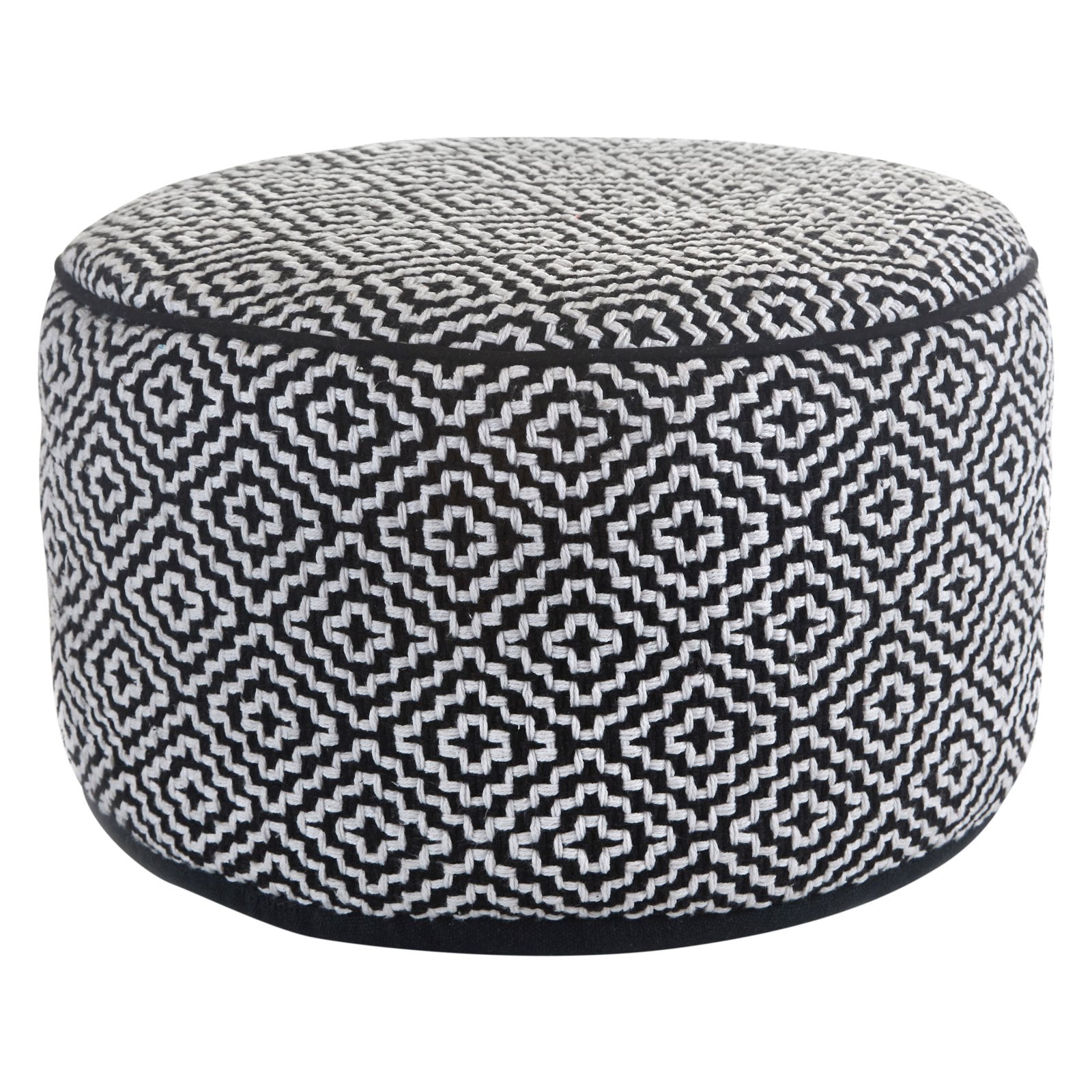 Maison Black & White 20" Round Ottoman Pouf