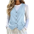 thumbnail image 6 of TGSLY Fall Denim Vest for Women Lightweight V Neck Button Down Jean Jacket Relaxed Casual Solid Color Sleeveless Layering Waistcoat XXL, 6 of 8