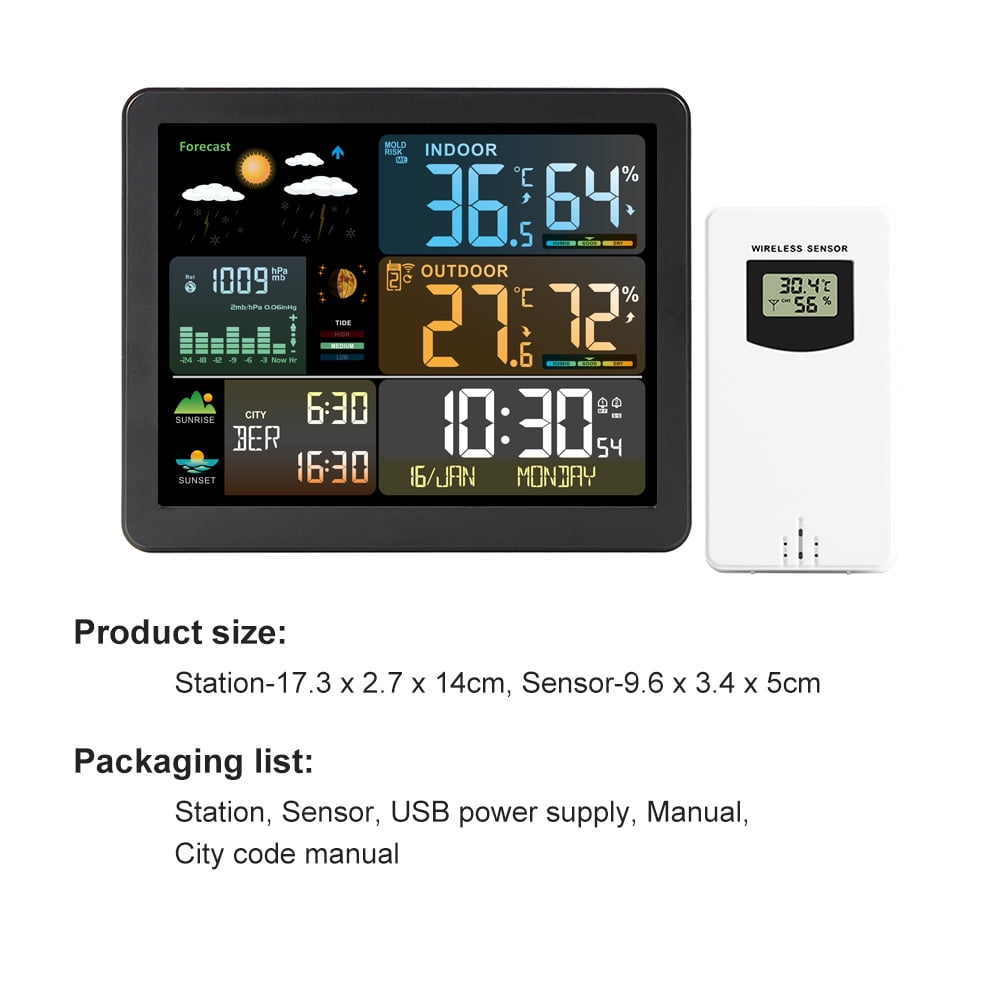 Weather Station,Weather Station With Clock Indoor Clock Temperature With Color Screen Weather Station With Clock 1 To Indoor And 3 And Temperature Temperature Meter