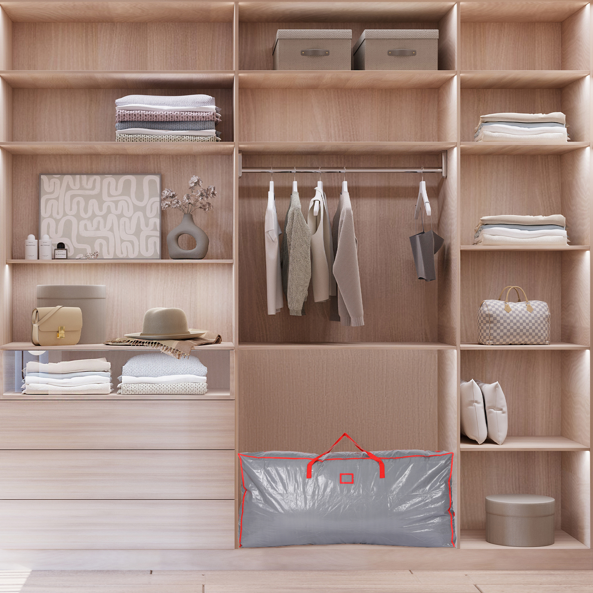 Unique Bargains Foldable Moving Storage Bags for Closet Organizers Gray 65x30x15in