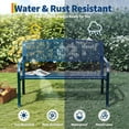 thumbnail image 4 of Metal Garden Bench – 50" Outdoor Patio Steel Bench – Curved Backrest, Decorative Pattern – Weather-Resistant – for Yard, Park, Deck & Backyard, 4 of 5