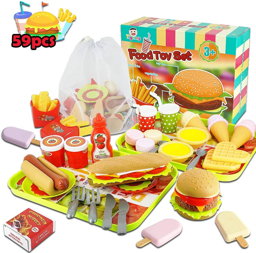 Burger Fast Food Play set Pretend kitchen toy food set for kids and toddlers 