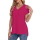 thumbnail image 3 of Tops de Manga Corta para las Mujeres Suelto Ajuste Cuello en V Manga Raglan Hendidura, Moda Blusa Sólida para el Hogar Y Diario, 3 of 8