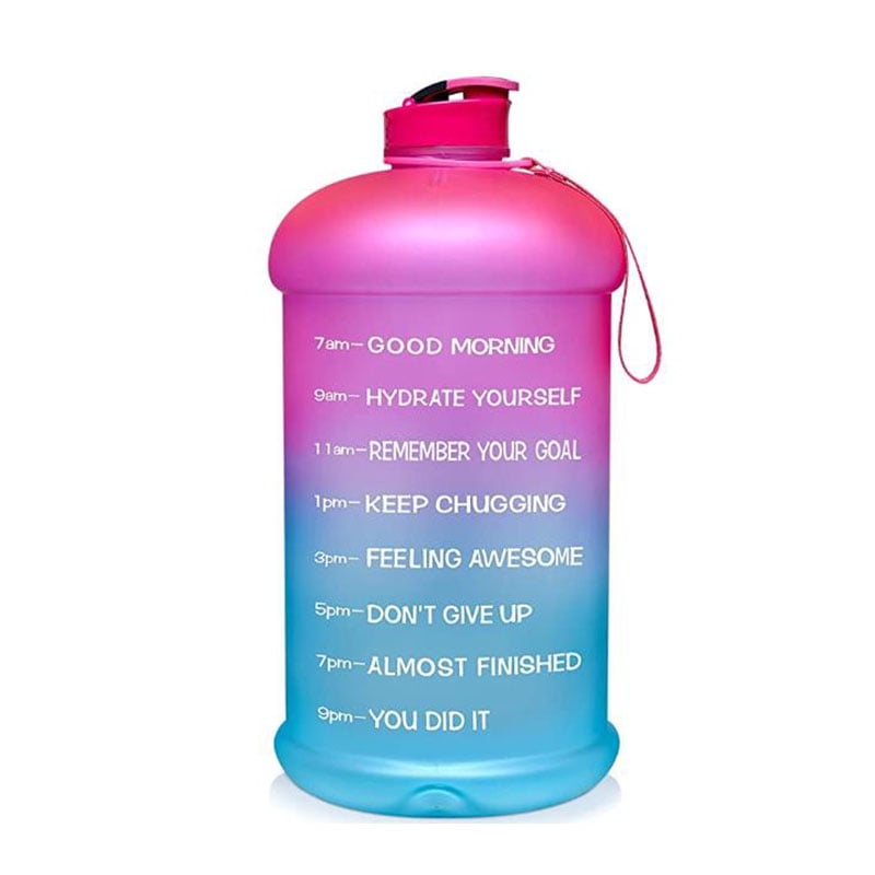 Gym Leak-Proof Tritan BPA-Free Ensure You Drink Enough Water for Fitness Outdoor Sports Carry Strap and Motivational Quote EYQ Half Gallon/64 oz Water Bottle with Time Marker Clear Gray 