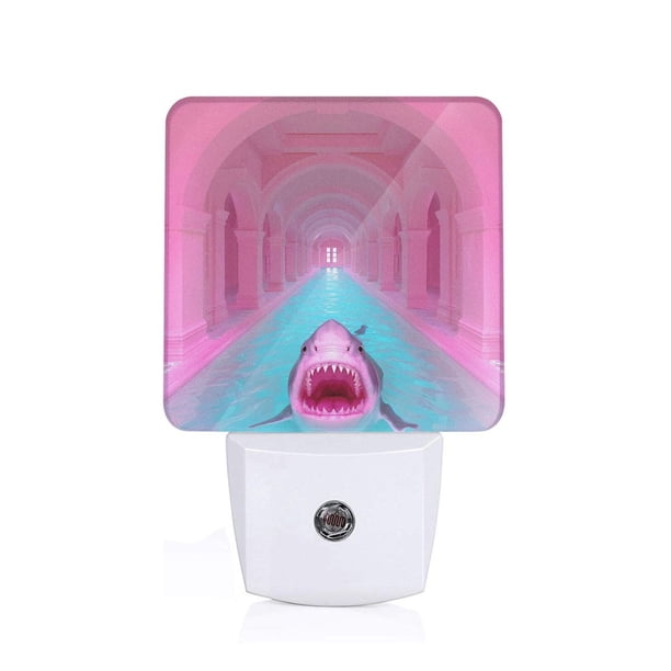 Balery Pink Shark Pool Fantasy Luz Nocturna LED con Sensor Automático, Enchufe con Sensor Crepuscular, Luz Suave de 0.5W para Dormitorio, Pasillo, Baño-EU