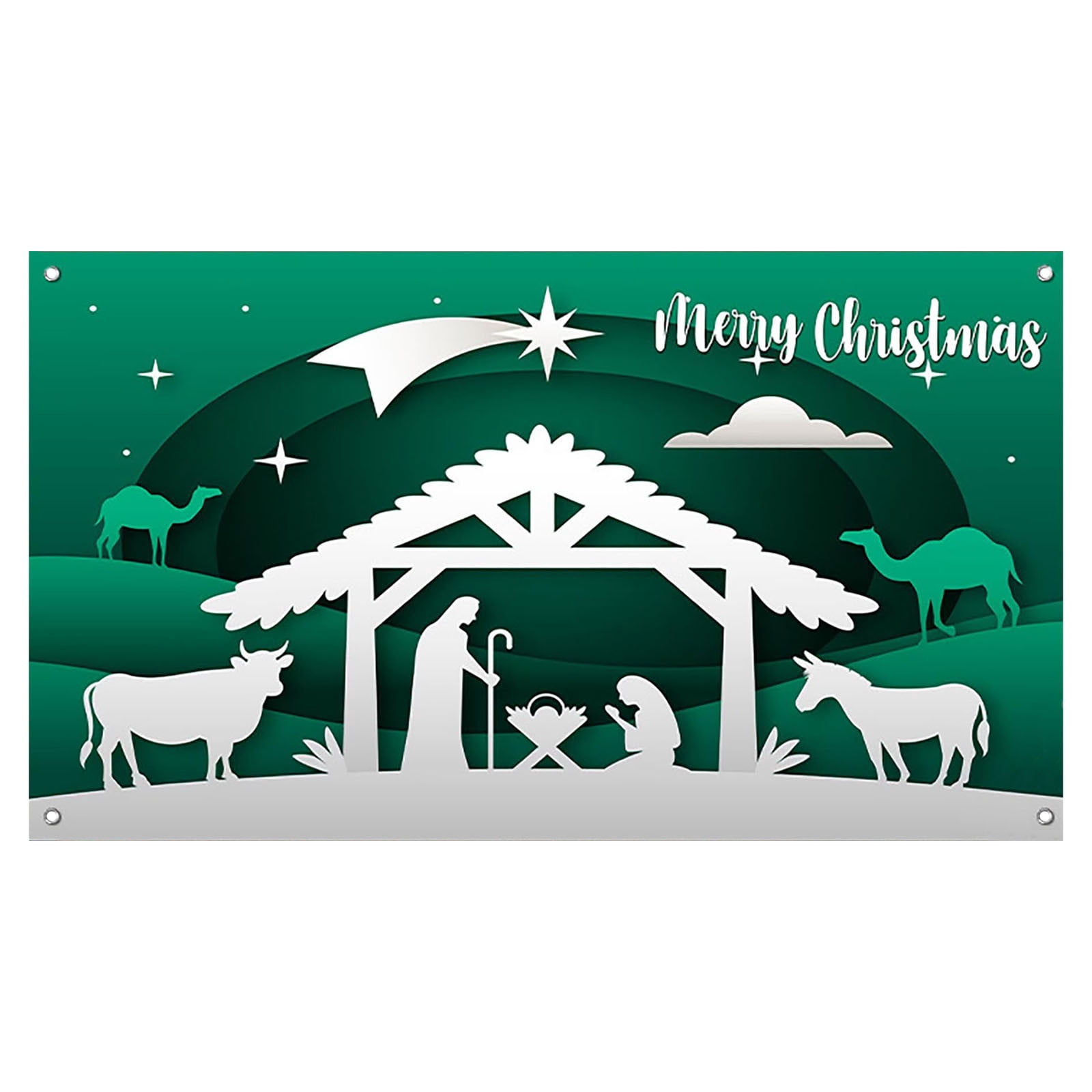 Bannière Décoration Porte De Garage Noël - Scène De La Nativité Avec Prière - Tissu Polyester, Taille 200x150cm - 13