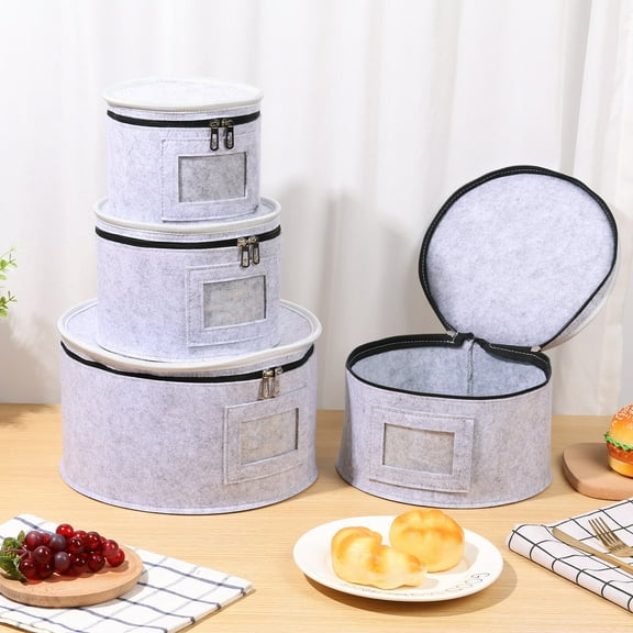 4Pcs China Storage Case Felt Cloth Plate Storage Container Dinnerware Storage Case With Divider for Storage Transport