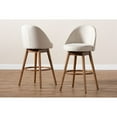 thumbnail image 7 of Baxton Studio Carra Mid-Century Modern Light Beige Fabric Upholstered Walnut-Finished Wood Swivel Bar Stool Set of 2, 7 of 7