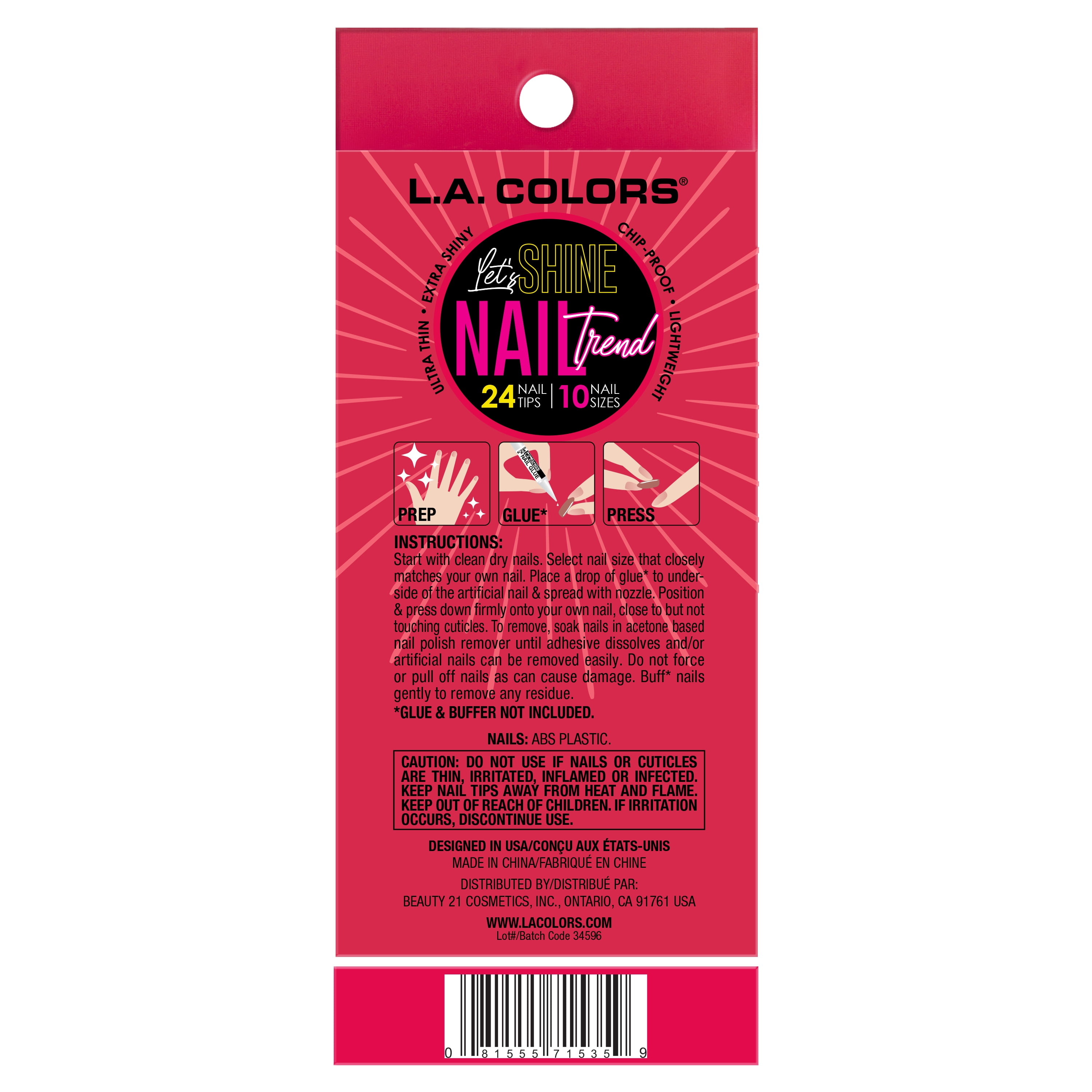(3 pack) L.A. COLORS Let's Shine Nail Trend, Nail Tips, Candy Apple, 24 Pieces
