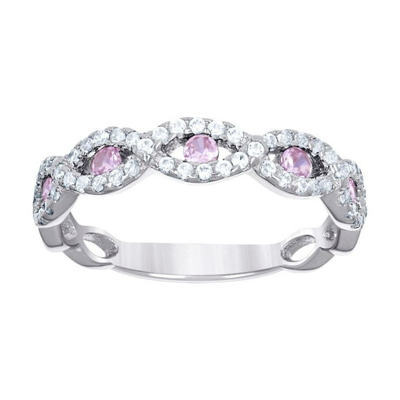 925 Sterling Silver Womens Pink White Cubic Zirconia Fashion Ring Size 8 Ring for Women - 2.0 Grams