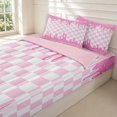 thumbnail image 3 of Manfei Minimalist Check Zipper Full Size Comforter Sets with Fitted Sheet and 2 Pillowcases,Cartoon Ice Cream Drip Zipper Bedding Set,Pink White,Pink Reversible,4pcs, 3 of 8