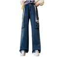 thumbnail image 1 of DecSea Jeans en Denim Bleu Foncé pour Hommes Design Multi-Poches & Taille à Cordon, 1 of 3