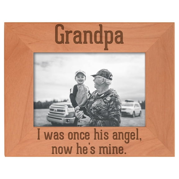ThisWear Bereavement Gifts Grandpa I Was Once His Angel Now He's Mine Funeral Gifts Natural Wood Engraved 4x6 Landscape Picture Frame Wood