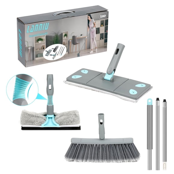 3-in-1 Detachable Broom and Mop Set Combo for House Cleaning, Collapsible Broom and Mop for RV Camping, Home, Dorm, Extension Pole, Window Squeegee,