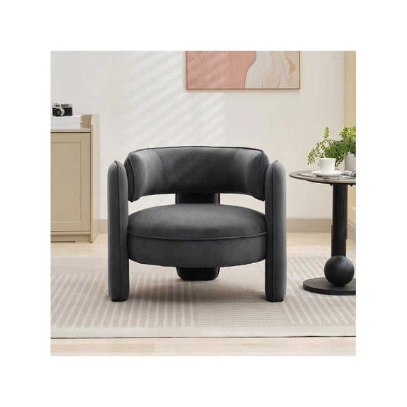 Bingirl Mid-Century Modern Velvet Accent Chair – Barrel Armchair For Living Room. Comfy Upholstered Sofa Chair With Armrests. Orange Boucle Chair For Bedroom. Apartment. And Office Study