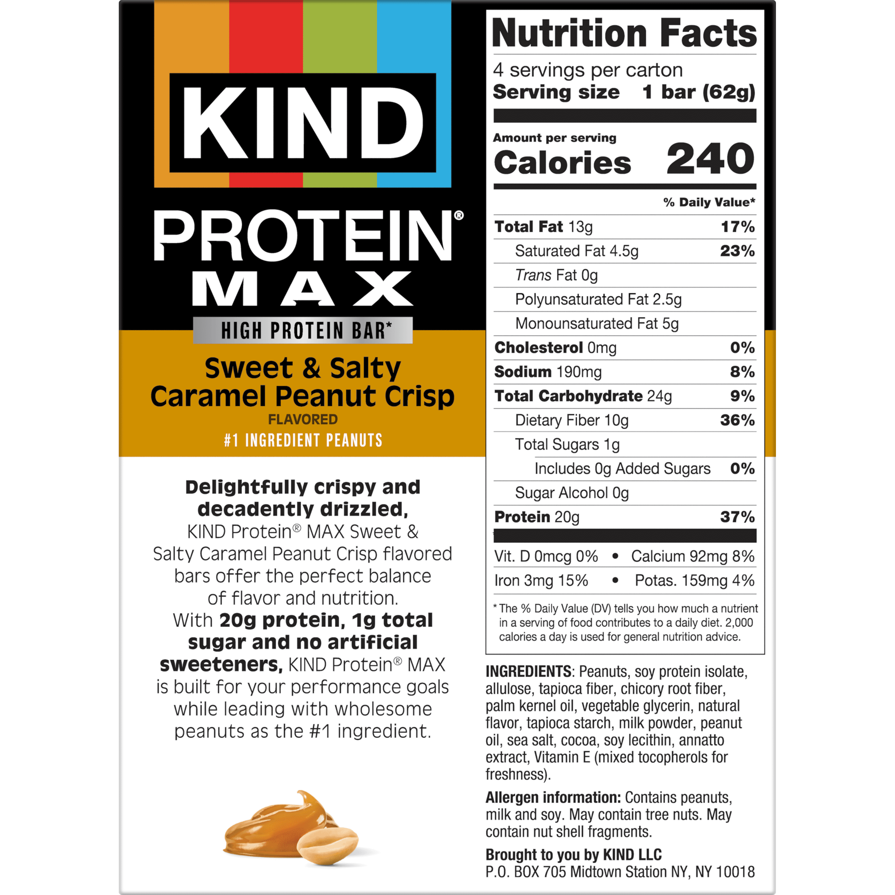 (6 pack) KIND, Gluten Free, Protein MAX Sweet & Salty Caramel Peanut 20 gram Protein Bars 4 Count  Cardboard Box
