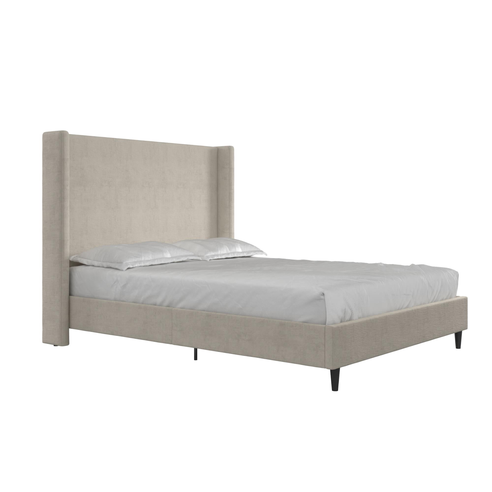 DHP Eveline Upholstered Platform Bed Frame with High Wingback Headboard, Queen, Soft Woven Light Gray