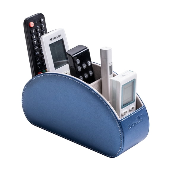 Remote Control Holders Organizer Box with 5 Compartment PU Leather Multi-functional Office Desk Storage Caddy Store Tv Remote for Media Player,Brush,Pencil,Glassees&Office Supplies
