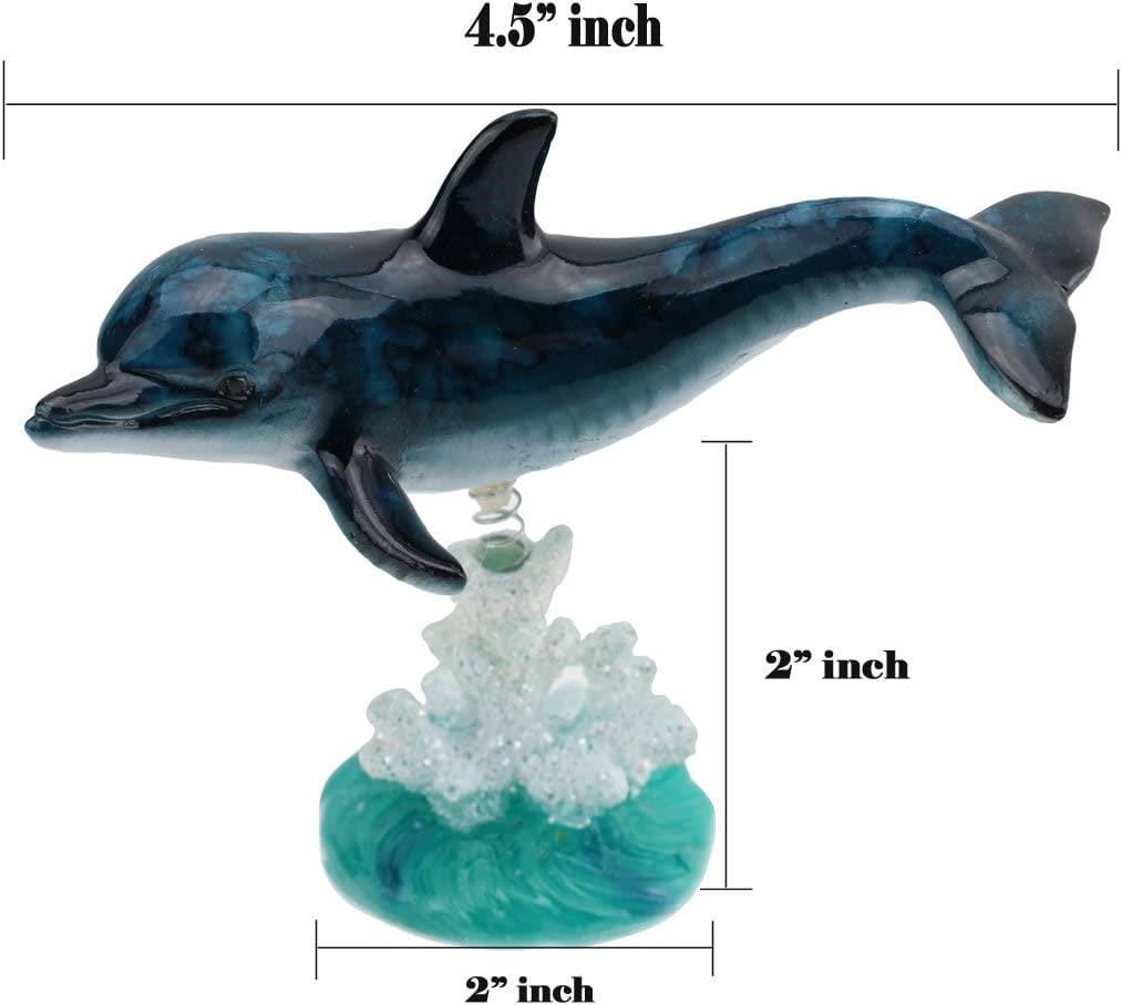 Swimming Sea Creatures On Glazed White Blue Coral Base Statue ~ Dolphin Wiggles Jiggles Sea Creature on Coral Reef Figurine on a Spring Centerpiece Tabletop Decor -D