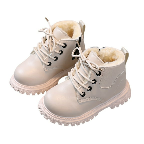 Leather Boots Boys Girls Autumn Winter Fashion British Style Handsome Casual All-Match Comfortable Simple Side Zipper Design Plus Velvet Warmth Non-Slip Short Boots