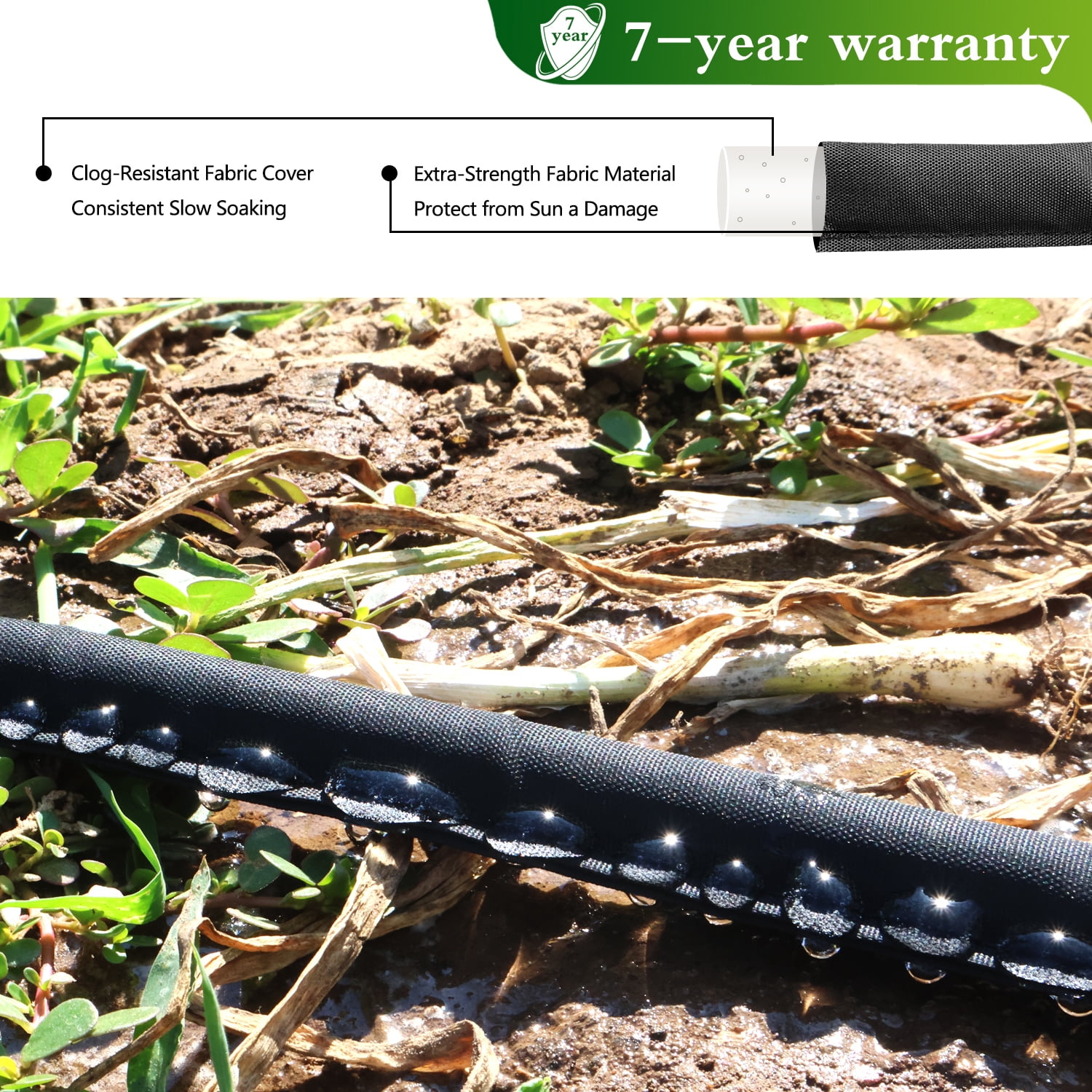 Flat Soaker Hose 50 Ft 2 pack for Garden Beds with Garden Hose Splitter, Garden Soaker Hose 100 Ft for Saving 70% Water, Drip Hose for Garden, Vegetable Beds(50FT-2PACK)