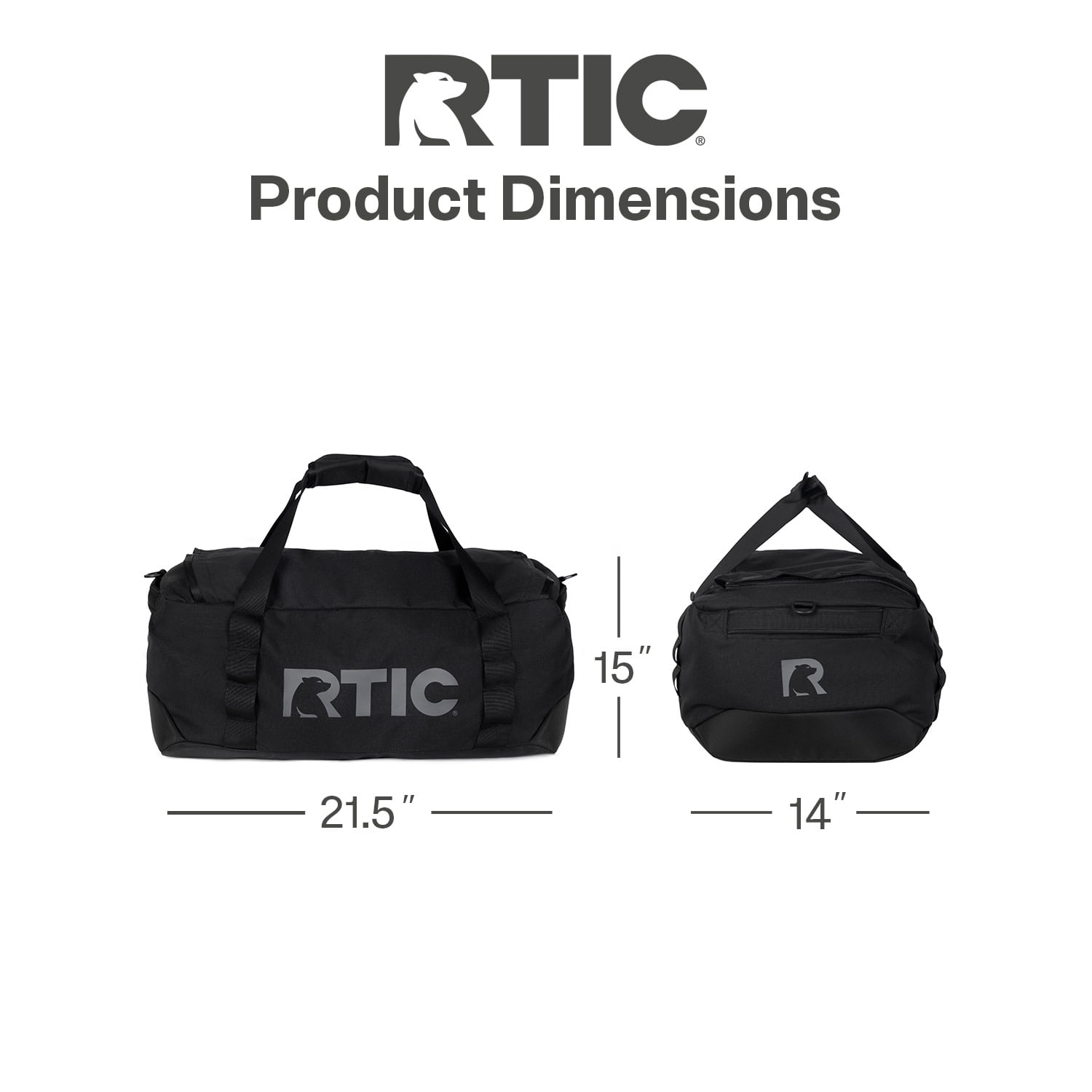 RTIC Road Trip Duffle Bag, Large, Water Resistant, Durable Fabric, Black