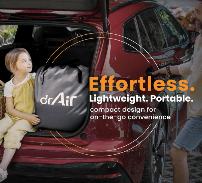 Dr. Air Full Air Mattress, 18” Raised Inflatable Bed with Built-in Pump, Waterproof Velvety Top, Ergonomic Design, Reinforced Support, and Carry Bag for Home, Camping, and Guests
