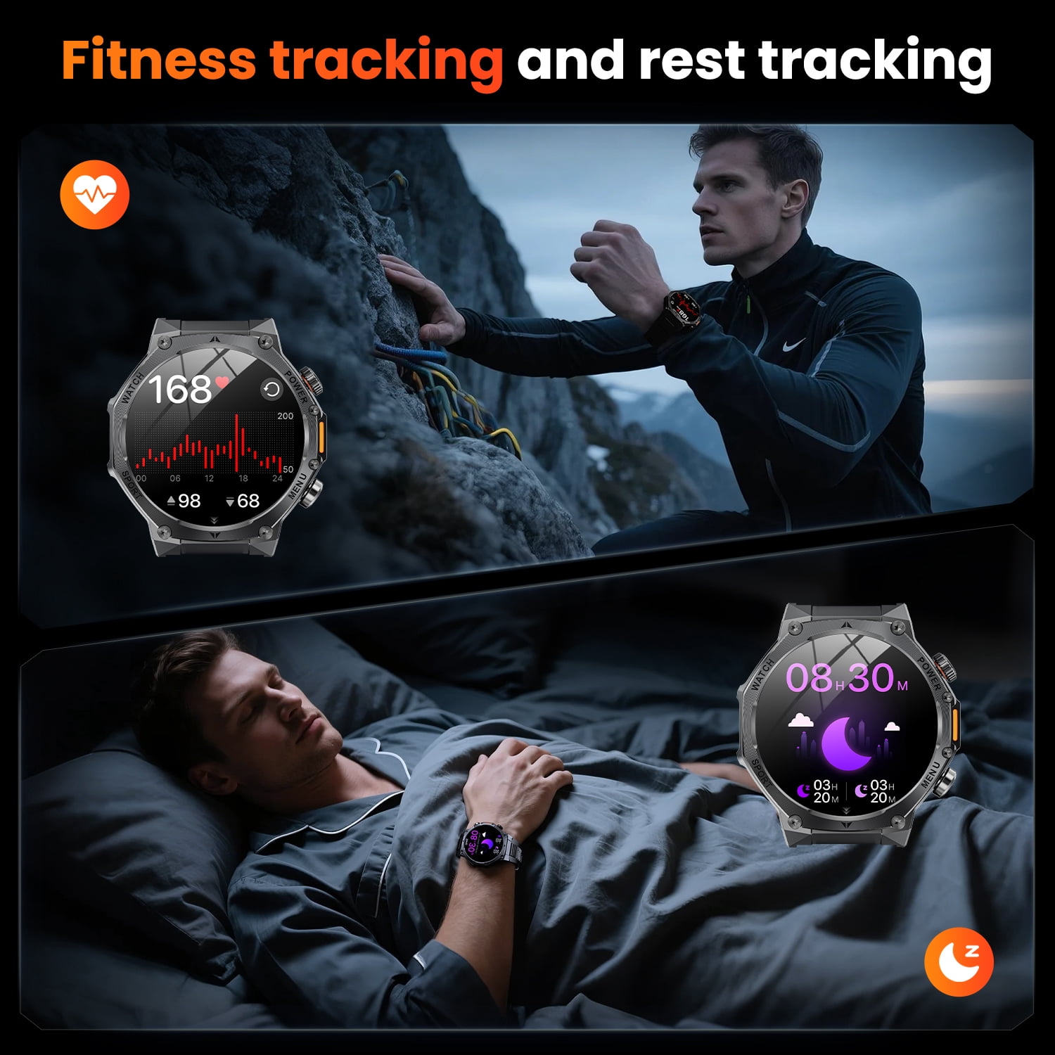 1.8-inch Military Men's Smartwatch fits for Android IPhone Devices with Fitness Tracker, Answer/Call/100 Multi-Sport Mode, IP67 Waterproof Sports Step Tracker (Black)