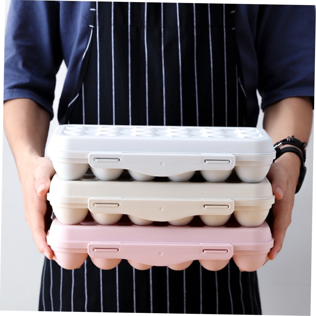 RENACLIPY 2-Pack Grey Plastic Storage Containers with 18-Grid Stackable Trays for Refrigerator Organization