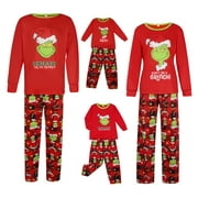 Christmas Family Matching Pajamas 2PCS Set Adult Kids Baby Grinch Printed Tops+ Pants Sleepwear Nightwear Set