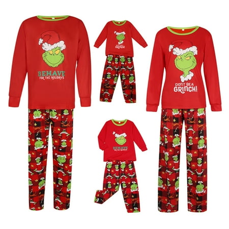 Christmas Family Matching Pajamas 2PCS Set Adult Kids Baby Grinch Printed Tops+ Pants Sleepwear Nightwear Set