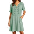 thumbnail image 3 of Bxsruta Women's Embroidered Short Sleeve V Neck Smock Dress Casual A Line Tunic with Pockets Cocktail Length Pull on Loose Fit for Summer Vacation Everyday Wear, 3 of 7