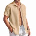 thumbnail image 2 of Men'S Casual Button Down Shirts Short Sleeve Textured Summer Beach Shirt with Pocket Khaki M, 2 of 7