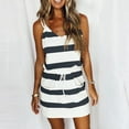 thumbnail image 2 of Beach Dresses for Women Casual Summer, Summer Dress for Women Casual Sleeveless V Neck Striped Color Block Midi Dress Drawstring Hide Belly Beach Dress with Pocket, 2 of 8