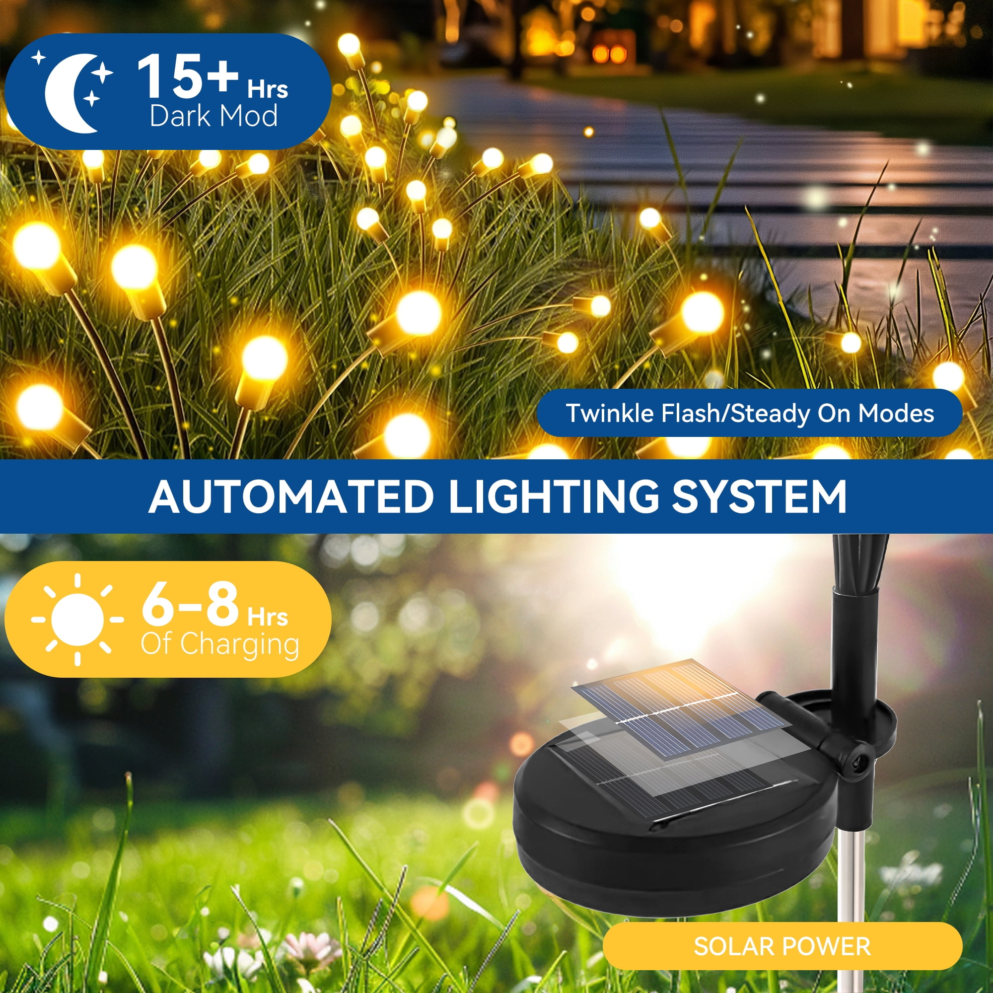 CHARKEE Outdoor Solar Lights for The Garden,6 Pack 48 LED Swaying Firefly Lights for Yard Decor