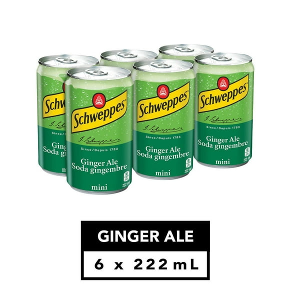 Schweppes Ginger Ale, 6 x 222 mL mini cans, 6x222mL