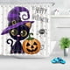 thumbnail image 4 of Juego de cortinas de ducha de calabazas de Halloween, 72.0 x 72.0 in, sombrero de gato de dibujos animados, lunares mágicos, decoración de fiesta, ganchos para cortina de baño incluidos, tela de poliéster impermeable brillar Electrónica, 4 of 5