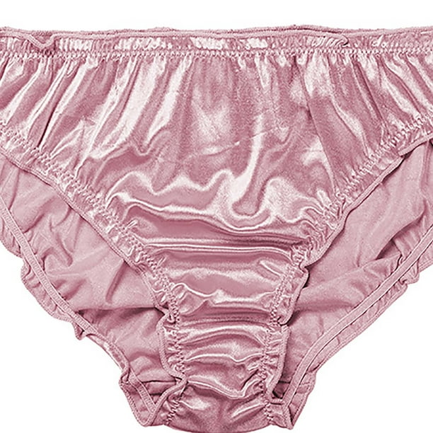 3Pcs Women's Satin Panties Comfortable Bikini Briefs Frill Trim Elastic  Panty