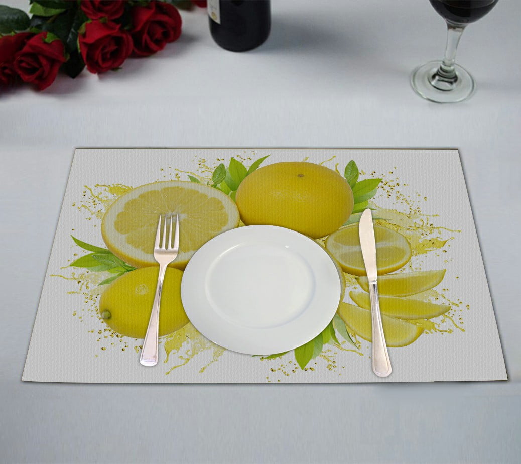 ABPHQTO Yellow Lemons Grapefruits Green Leaves Juice Placemat 12x18