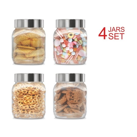 Food Storage Jars (Plastic Jars Set; Milton Food Storage Containers Clear Square Lightweight PET Canisters; Airtight Lids Caps; 67 Oz)