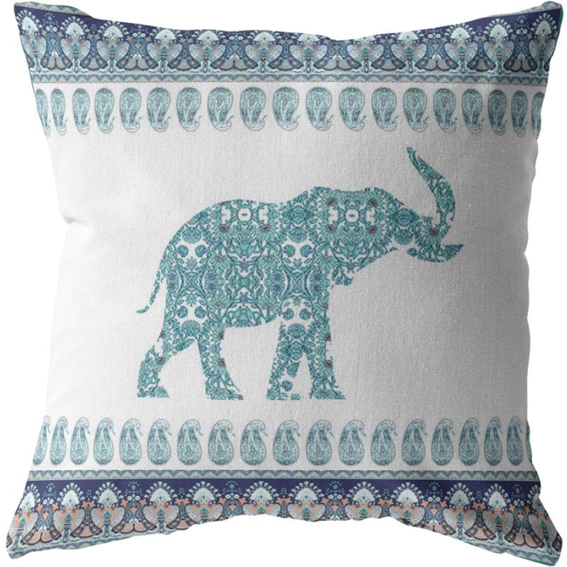 Multi Indian Elephant Designer Print 18" Outdoor Cushion Cover Waterproof Garden