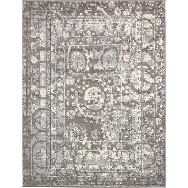 Unique Loom La Jolla Abstract Border Rug 10' x 13' Rectangle Gray/Silver