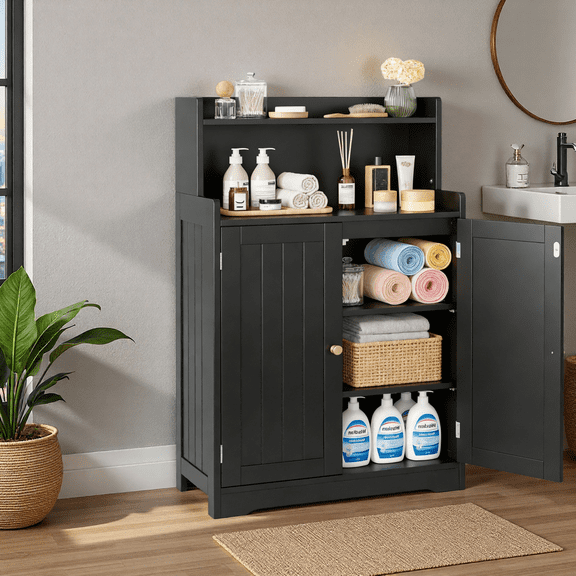 Lofka Bathroom Storage Cabinet with 2 Doors &Adjustable Shelves for Kitchen, Living Room, Black