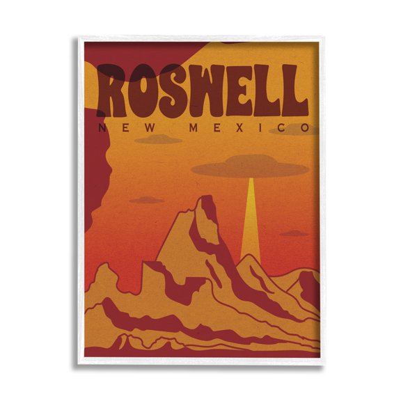 Stupell Industries Roswell New Mexico Desert UFO Travel & Places Painting White Framed Art Print Wall Art