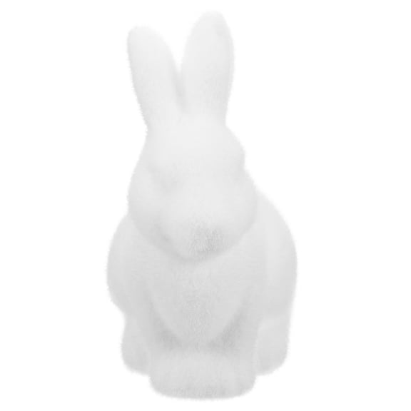 ELAYARD Foam White Flocked Bunny Figurine Easter Decoration for Indoor Living Room and Office Desk