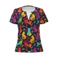 thumbnail image 3 of Naloa Colorful Cats Print T-Shirts Short Sleeve V Neck Tees for Women Fashion Tops Trendy Lightweight Soft Casual Summer Outfits Clothes, 3 of 5