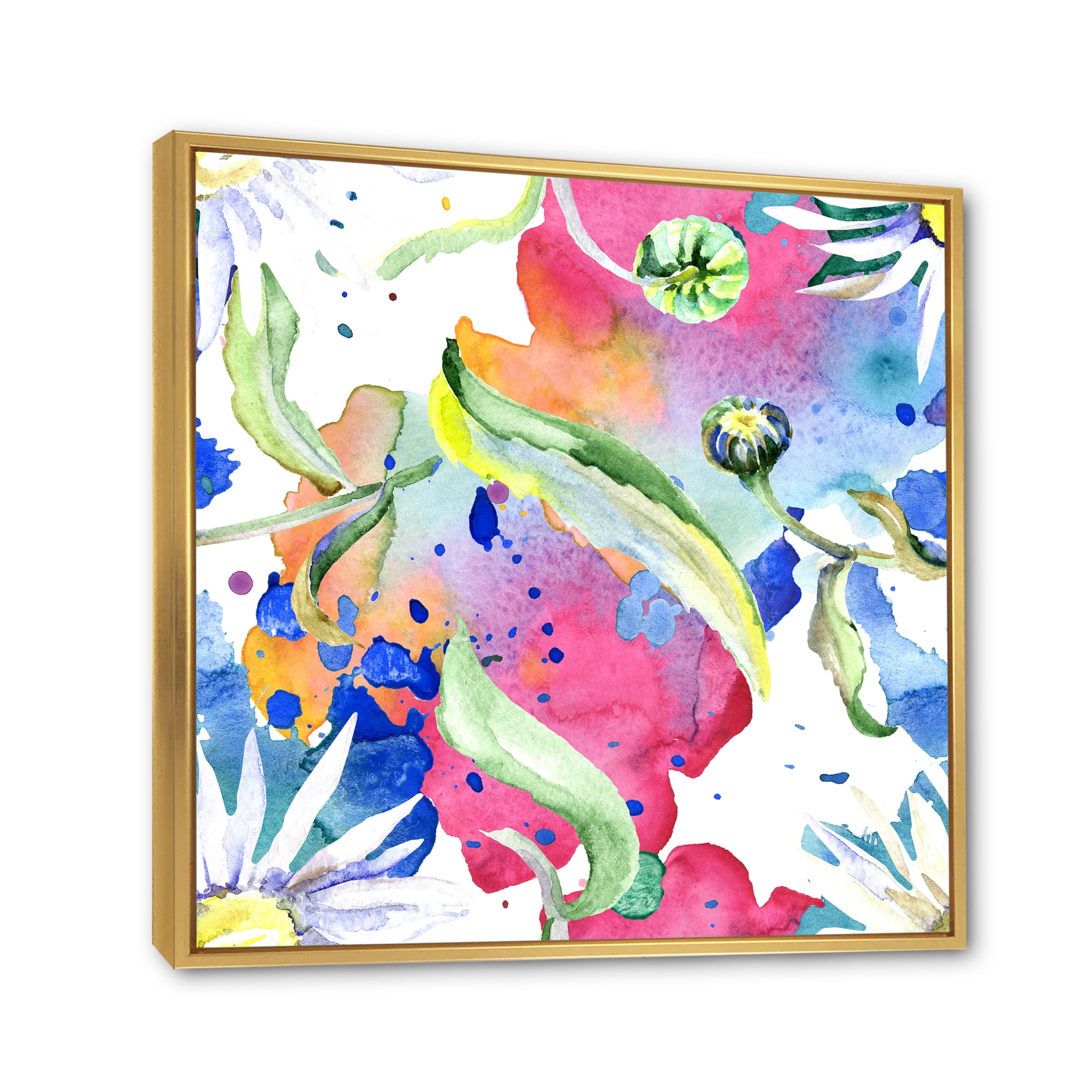 Iridescent Colorful Daisy Flowers 16 in x 16 in Framed Painting Canvas Art Print, by Designart