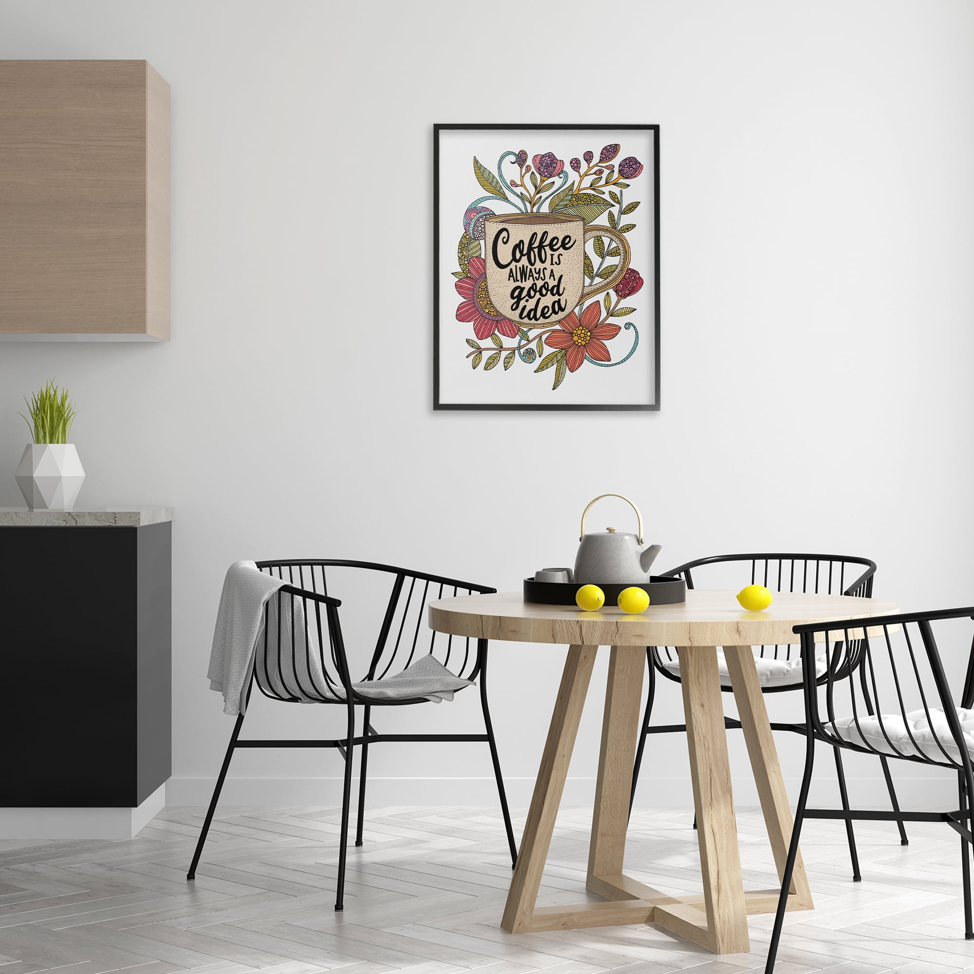 Stupell Industries Floral Coffee Good Idea Food & Beverage Painting Black Framed Art Print Wall Art, 24 x 30